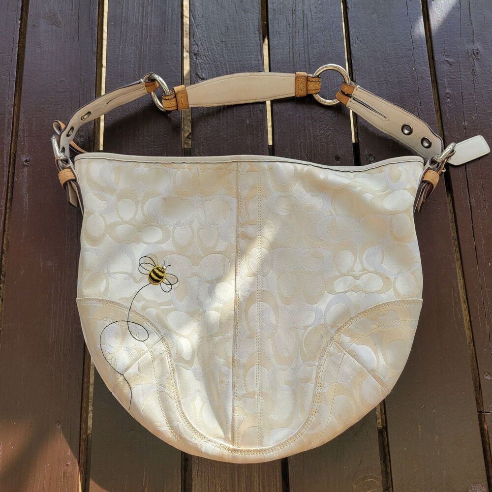 RARE Coach Y2K Optic White Signature C Bumble Bee Small Hobo Bag 5065